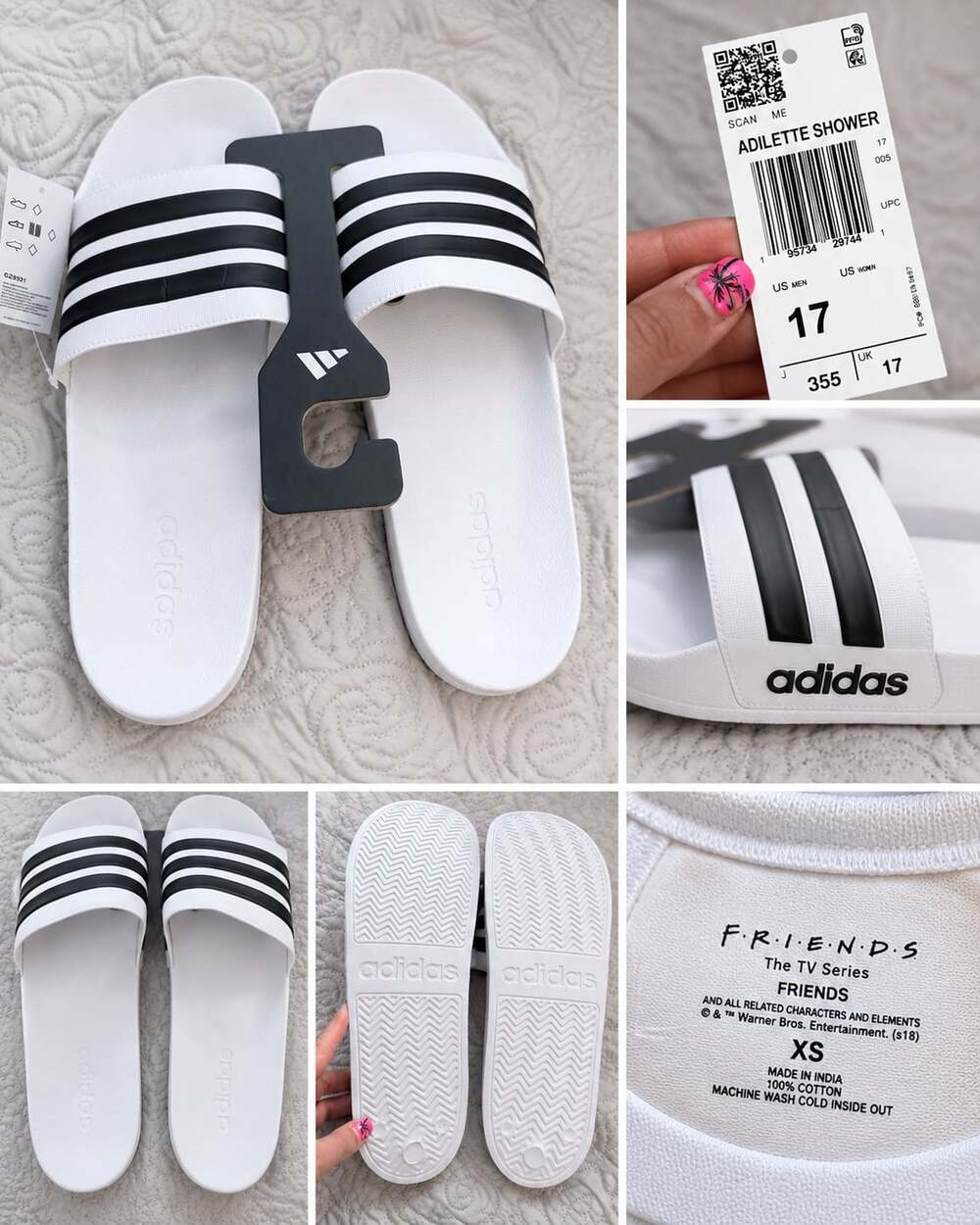 Adidas Adilette Shower Slides - White/Black, Men's Size 17